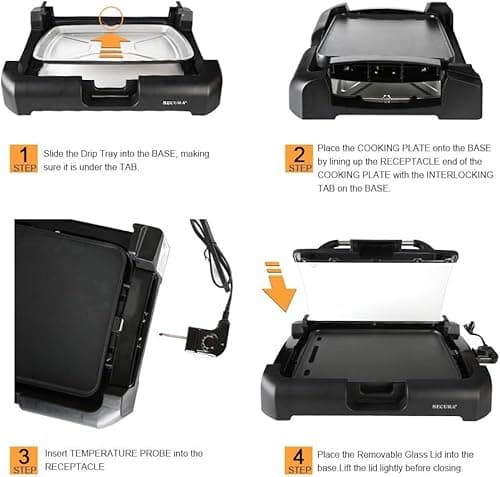 Secura Smokeless Indoor Grill 1800-Watt Electric Griddle with Reversible 2 in 1 Grill and Griddle Plates Plate, Glass Lid, Extra Large Drip Tray (Dishwasher Safe) 8