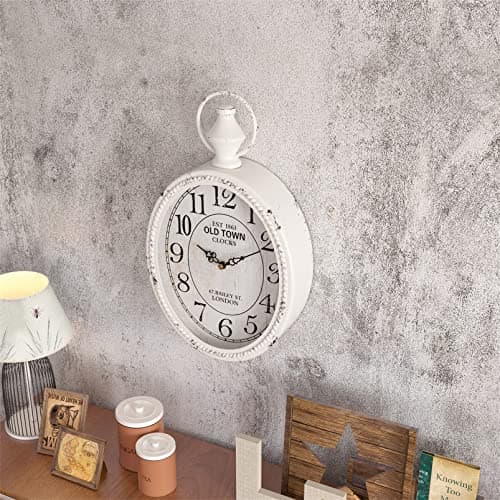 Menterry Small Retro Oval Wall Clock, Antique Old Design, White Vintage Style, Battery Operated Silent Decor Wall Clocks for Kitchen,Bedroom,Farmhouse,Bathroom (11.2" H x 6.7" W) 5