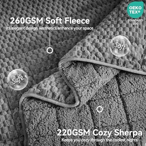 Weighted Blanket 15lbs for Adults, Queen Size Jacquard Sherpa Heavy Blanket for Calming and Relax, Dual Sided Ultra Soft Fuzzy Throw Blanket with Glass Beads, 60 x 80 inches, Dark Grey 5