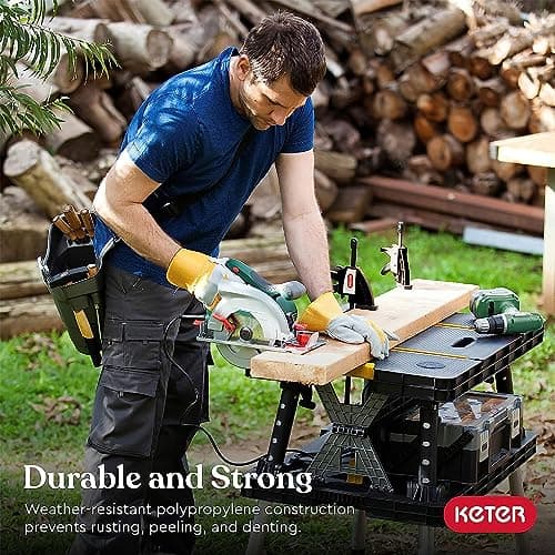 Keter Heavy-Duty Folding Workbench with 1,000 Pound Capacity - Foldable Work Table for Garage, Woodworking, and Outdoor Workshop with 12 Inch Adjustable Clamps 5