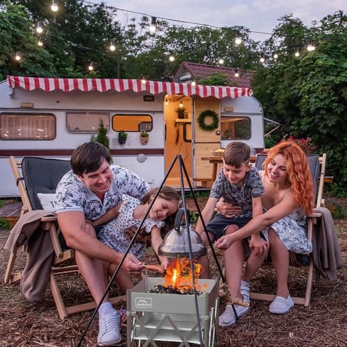 KAMPKEEPER Portable Fire Pit, Outdoor Tabletop Firepit 18 Inch, 304 Stainless Steel Wood Burning Fireplaces, Collapsible Pop Up Fire Pit for Outside, Included Heat Shield for Leave No Trace Fires 7