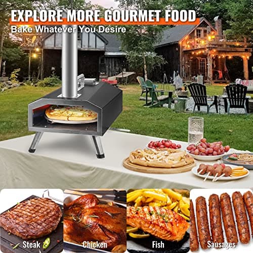 VEVOR Multi-fuel Outdoor Pizza Oven, 12-inch Gas & Wood Fired Pizza Maker with Auto Rotatable Stone, Portable Pizza Ovens for Outside Backyard Camp, Carry Cover, Shovel, CSA Certified, Black 8