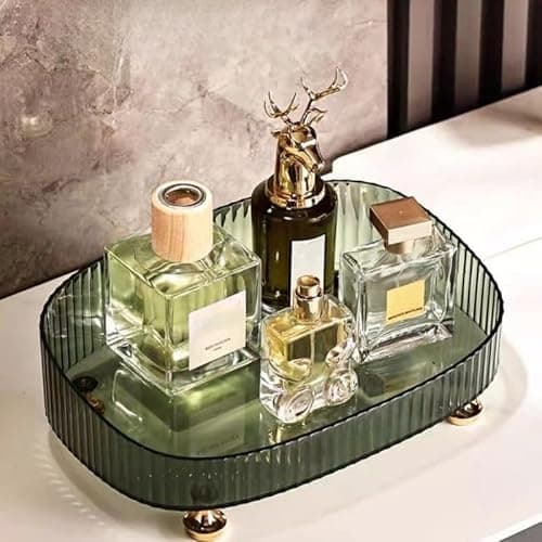 Makeup Perfume Organizer, Bathroom Vanity Tray, Decorative Dresser Tray, Countertop Organizer Tray for Cosmetics, Dark Green 4