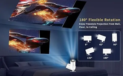 Mini Portable Projector, 4K 1080P Full HD, Android 11, 5G WiFi6, BT5.0, Auto Horizontal Correction, 180° Rotatable, White 5