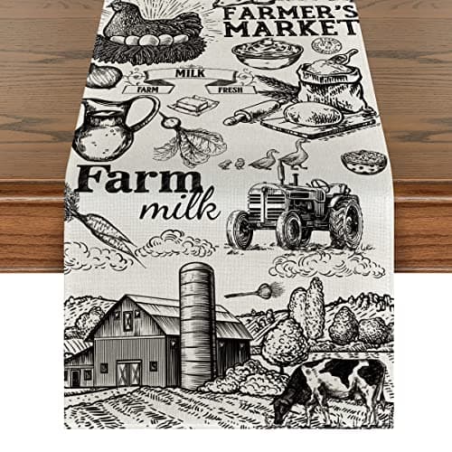 Artoid Mode Tractor Milk Farm Table Runner, Cow House Fall Kitchen Dining Table Decoration for Outdoor Home Party 13x72 Inch