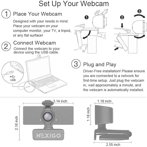 NexiGo N60 1080P Webcam with Microphone, Software Control & Privacy Cover, USB HD Computer Web Camera, Plug and Play, for Zoom/Skype/Teams, Conferencing and Video Calling 5