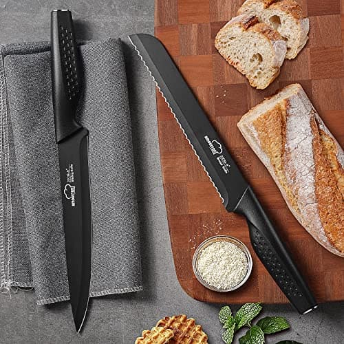 Knife Set, 15 Pieces Kitchen Knife Set with Built in Knife Sharpener Block, Dishwasher Safe, German Stainless Steel Knife Block Set, Elegant Black 8