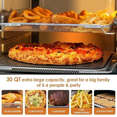 NUWAVE Bravo XL Air Fryer Convection Toaster Oven Countertop, 112-in-1 Smart Grill Combo with Original Flavors & Marks, Adjustable Heating Zones for Pizza, Roast, Bake, 50-500°F, Stainless Steel, 30QT 6
