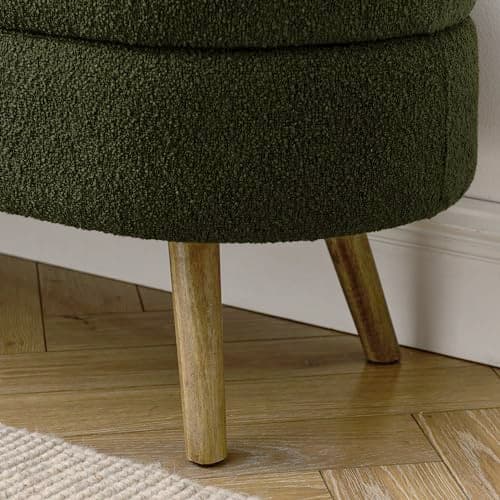 ECLYL Oval Storage Bench 43.5" Linen Fabric Upholstered Entryway Bench with Solid Wood Legs Ottoman Bench Indoor Bench for Living Room/Bedroom/End of Bed/Entryway (Dark Green) 7