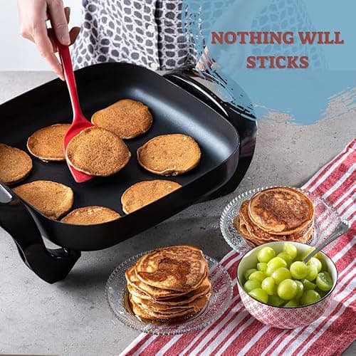 Moss & Stone Square Nonstick Electric Skillet With Lid, Aluminum 12x12 Inch Electric Frying Pan 5Qt, Nonstick Cooking Surface, Adjustable Temperature Control, Vented Glass Lid, Heat-Resistant Handle 7