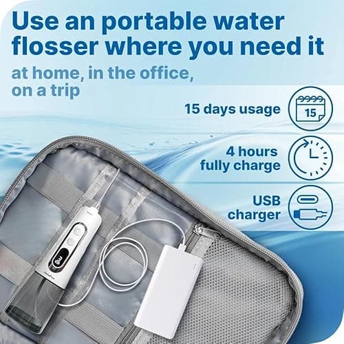 Coredless Water Dental Flosser Teeth Pick with 9 Modes, Portable Rechargeable Oral Irrigator for Teeth Cleaning and flossing, Travel Electric flosser for Adults with 4 Jet Tips IPX7 Waterproof, White 5