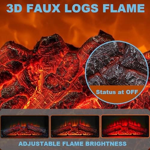 OKYCI Corner Electric Fireplace with Mantel, TV Stand with Storage & Bookshelves, Entertainment Center with Fireplace for Living Room, Modern Wave Design, White 7