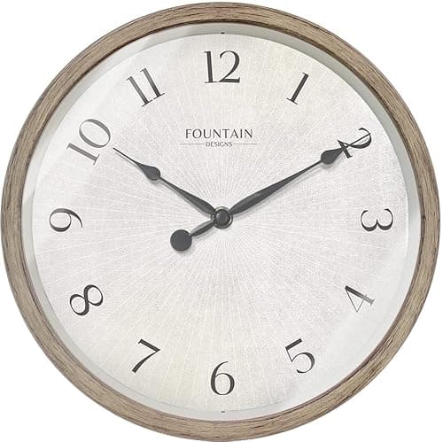 FOUNTAIN DESIGNS 10" Modern Farmhouse Clock, No Ticking Silent Clock, Modern and Vintage, Light Gray Oak Finish. (Wall Decoration Timepiece)