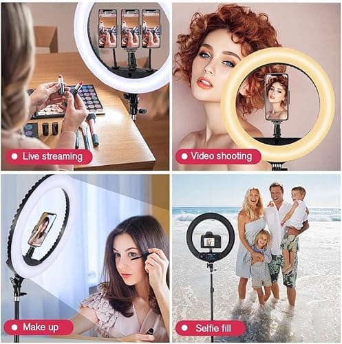 18 inch LED Ring Light with Tripod Stand Dimmable Makeup Selfie Ring Light for Studio Portrait YouTube Vlog Video Shooting with Carrying Bag and Remote Controller, CRI 90 7