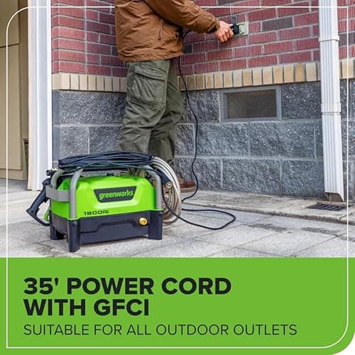 Greenworks 1900 PSI (SGS Certified) 1.2 GPM 13Amp Portable Compact Electric Pressure Washer, Power Washer for Cars, Driveways, Patios, Patio Furniture & Around Pools 12