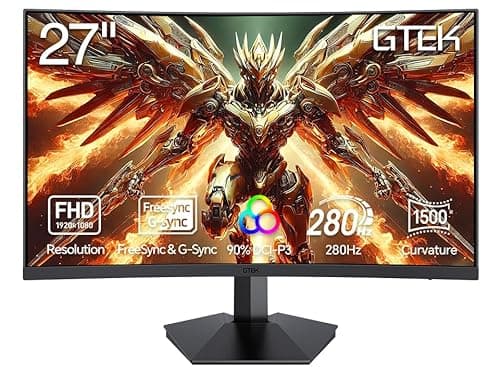 GTek 27 Inch Curved 280Hz 240Hz Gaming Monitor FHD 1080P, 1500R Curve Computer Monitor, 1920 x 1080P, VA 1ms MPRT,FreeSync, DisplayPort/HDMI, for Gaming, Streaming & Home Office