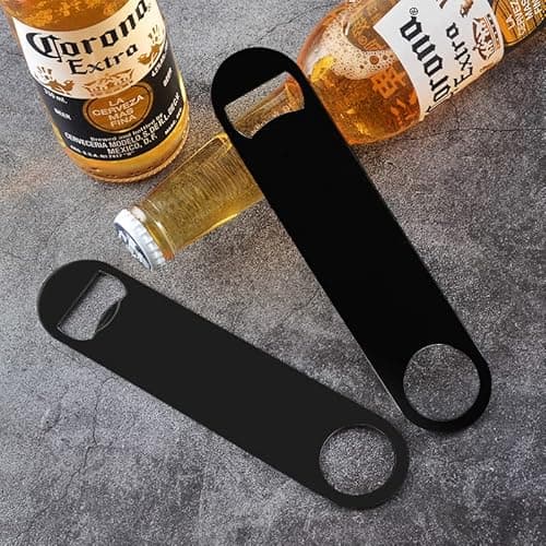 KTOJOY 4 PACK Stainless Steel Flat Bottle Opener, Beer Bottle Opener, 7inch, with Exquisite Packaging, for Kitchen, Bar or Restaurant, Black, 5