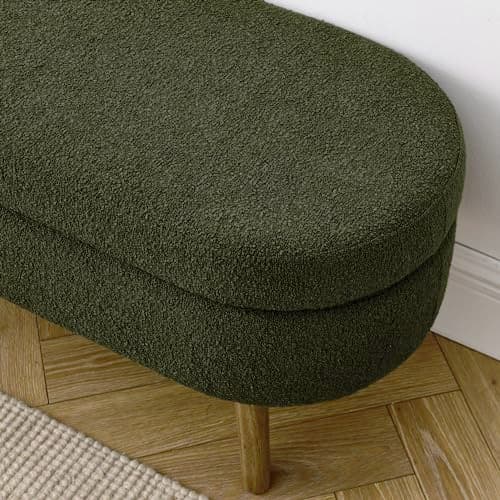 ECLYL Oval Storage Bench 43.5" Linen Fabric Upholstered Entryway Bench with Solid Wood Legs Ottoman Bench Indoor Bench for Living Room/Bedroom/End of Bed/Entryway (Dark Green) 6