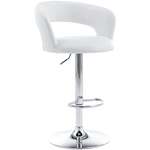 Brage Living Wide Bar Stool, Modern PU Leather Swivel Adjustable Barstool with Hollow Back and Arms, Upholstered Airlift Counter Height Bar Chair for Kitchen Dining (Pearl White)