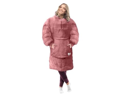 Calmier Wearable Weighted Blanket Hoodie 10Lb – Sensory Clothing – One-Size Glass Bead Wearable Weighted Blankets for Adults, Pink, Adjustable