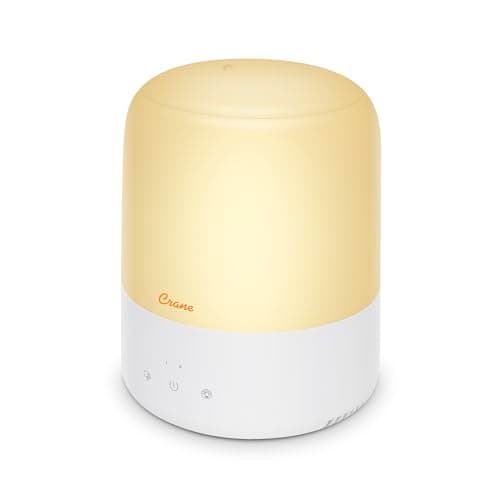 Crane Top Fill Mini Humidifier for Bedroom and Nursery 3-In-1 Essential Oil Diffuser Sleep Light 0.5 Gallon Baby Humidifier