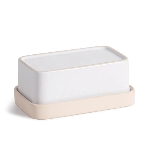 Ceramic Butter Dish with Lid,Large Butter Dish for Countertop, double-sided usable design,Suitable for fresh spreadable butter, butter container holder for kitchen and home decor.