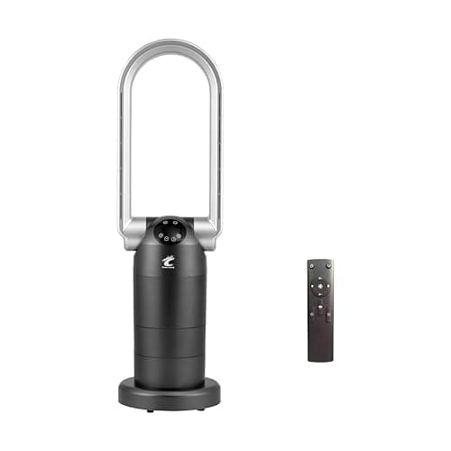 Ocean Loong 1500W Bladeless Tower Fan & Space Heater Combo for Home with Remote Control Timer Oscillation Tip-Over Switch and Adjustable Thermostat, 29” (Grey)