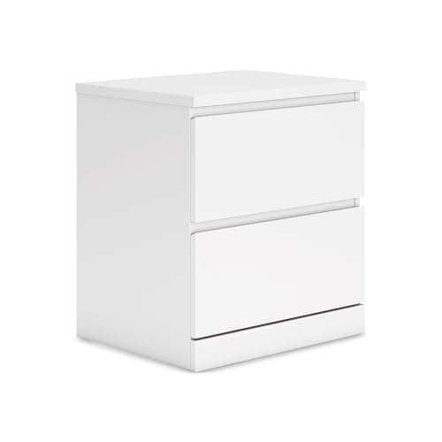Signature Design by Ashley Onita Nightstand, Modern White Nightstand with 2 Smooth-Gliding Drawers, Wood Bedroom for Bedside Storage, Minimal Hardware-Free Design, Solid White Finish