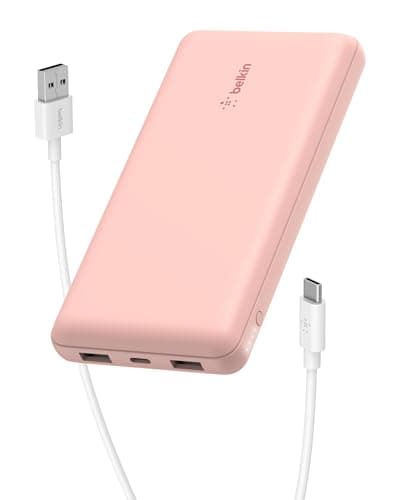 Belkin Portable Charger, USB C Power Bank 20000 mAh w/ 1xUSB-C Port & 2xUSB-A Ports, 15W w/ Type-A to Type-C Cable - iPhone 17, Air, Pro, Pro Max, Samsung Galaxy S25, Google Pixel 10, etc. - Rose Gold