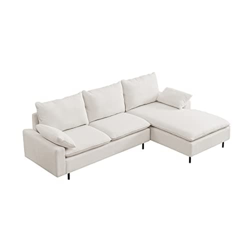 100'' Linen L-Shaped Right-Hand Facing Sectional Sofa with Metal Legs and 2 Pillows(Beige)