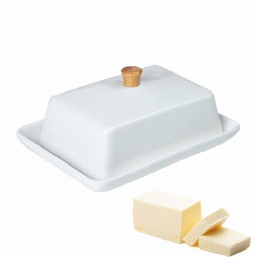 ENERFLAT Butter Dish with Lid – Elegant Ceramic Butter Holder for Countertop, Wide 2 Stick Double Butter Holder for Counter,Large & Wide, Perfect for Cream Cheese & European Butter