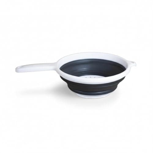 Handy Housewares 8" Round Space Saving Collapsible Silicone Kitchen Colander Food Strainer with Handle - White (1 Pack)