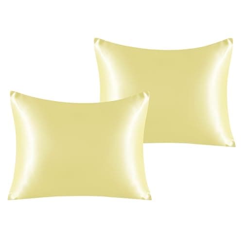 NTBAY 2 Pack Satin Standard Pillowcases for Hair and Skin, Luxurious and Silky Pillow Cases with Envelope Closure, 20x26 Inches, Light Yellow