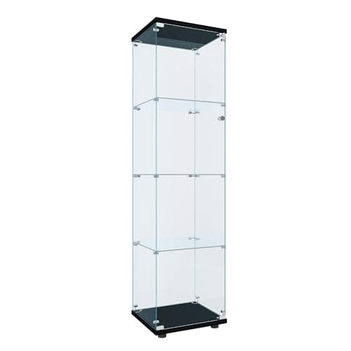 FLYMUHJIA Curio Cabinet Glass Display Case for Collectibles with Door, 4 Display Shelves Showcase, 64.2”Hx16.9''Lx 14.6''W Black