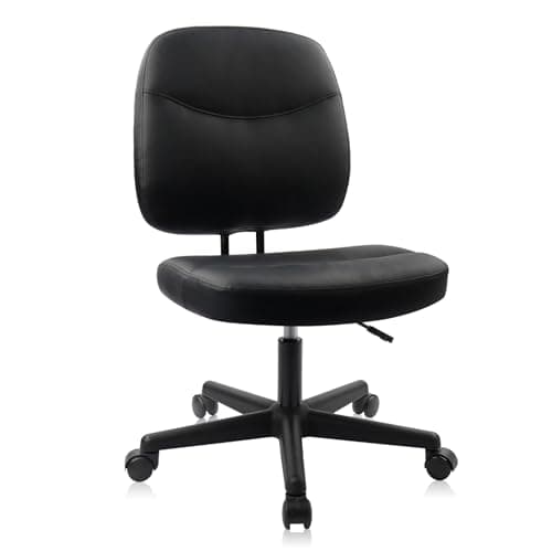 CLATINA Armless Home Office Chair,Small PU Leather Ergonomic Low Back Desk Chair with Lumbar Support and Wheels, Adjustable Height 360° Swivel Rolling Computer Task Chair, Black