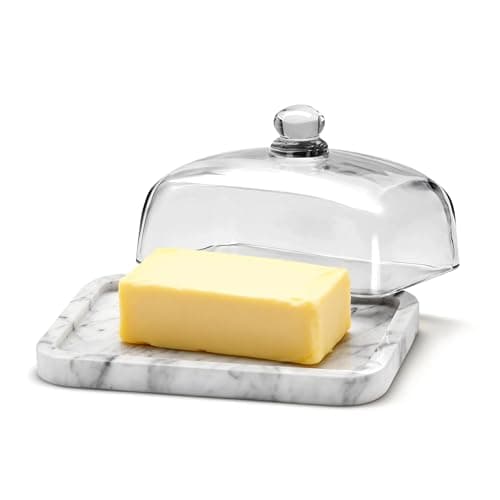 XenMee Marble Butter Dish with Lid, Elegant Large Capacity Butter Holder for Countertop & Refrigerator – Natural Cool Surface Keeps Butter in an Ideal Spreadable State – White Butter Container