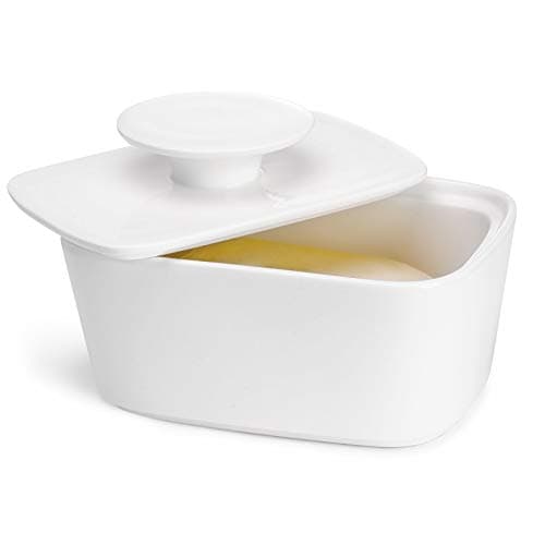 Sweese Extra Large Butter Dish with Lid, 6.2" Porcelain Butter Keeper Container - Perfect for East/West Coast Butter and Kerrygold Butter, Butter Crock with Lid, Gift - White