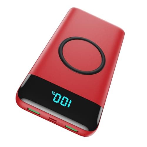 Wireless Portable Charger 30,800mAh 15W Wireless Charging 25W PD QC4.0 Fast Charging Smart LED Display USB-C Power Bank,4 Output& 2 Input External Battery Pack Compatible with iPhone,Samsung etc-Red