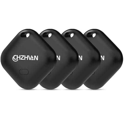 CHZHVAN Air Tags-4 Pack, Smart Bluetooth Tracker Works with Apple Find My APP (iOS Only, Not for Android), Keys Finder and Item Locator for Luggage, Backpack, Pets, Replaceable Battery (Black)