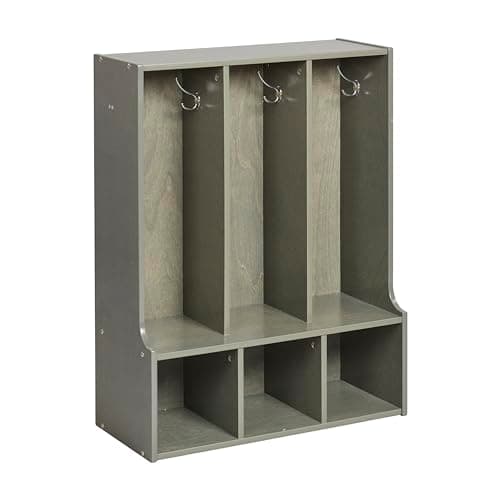 ECR4Kids Streamline 3-Section Toddler Coat Locker with Bench, Classroom Furniture, Grey Wash