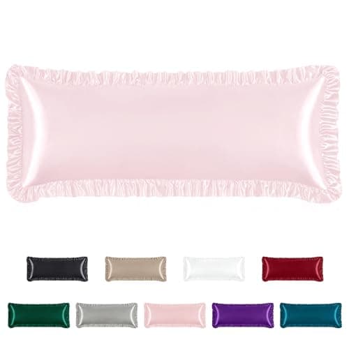 Homiest Ruffle Satin Body Pillow Cover, Silky Satin Body Pillowcase with Envelope Closure, Luxury & Ultra Soft Long Pillow Cases for Hair and Skin, Ruffled Long Pillow Shams (Blush Pink)