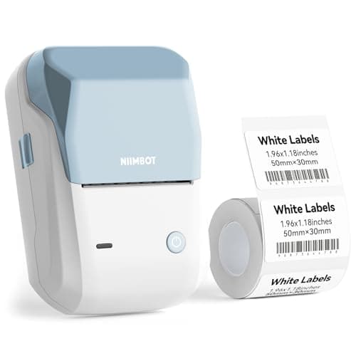 NIIMBOT B1 Label Maker Machine with Tape, 2 Inch Portable Sticker Printer for Home School & Small Business, Compatible with Phones & PC, Blue White