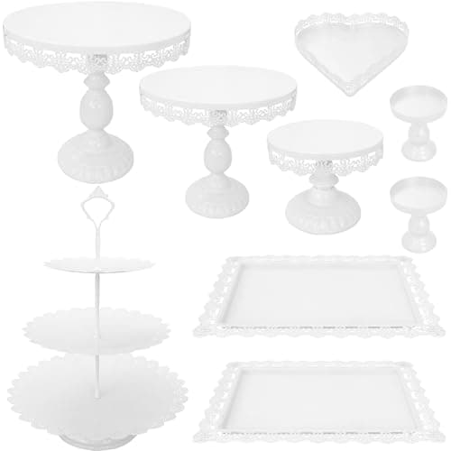 JALANCY Set of 9 Cake Stands Metal Cupcake Stand Set Multiple Styles Candy Fruit Display Tower Dessert Plate Cake Serving Tray for Birthday Party Wedding Anniversary Baby Shower Engagement (White)