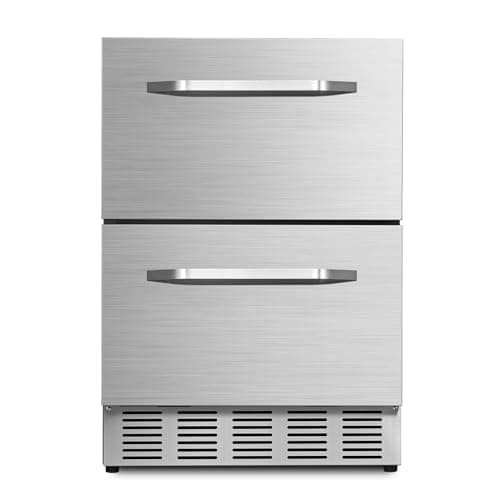 Karcassin 24 Inch Under Counter Drawer Fridge, Stainless Steel Beverage Refrigerator Built-In and Freestanding For Home, Commercial Use, Low Noise