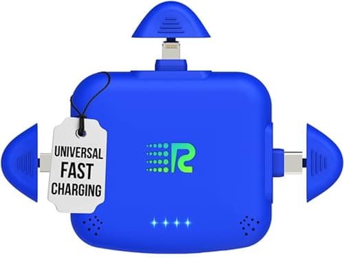 Rush Charge Universe 3 in 1 Portable Charger – 3300mah, 2.4A High-Speed Fast Charging Compatible with iPhone and Android Lightning, Type C, Micro-USB Charges 3 Devices at a Time Pre-Charged RC33 Blue