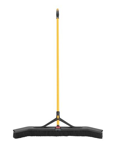 Rubbermaid Commercial Products Maximizer 36" Push to Center Push Broom Polypropylene Fill Black Angled Sides Medium Bristles for Indoor/Outdoor Multi-Surface Use