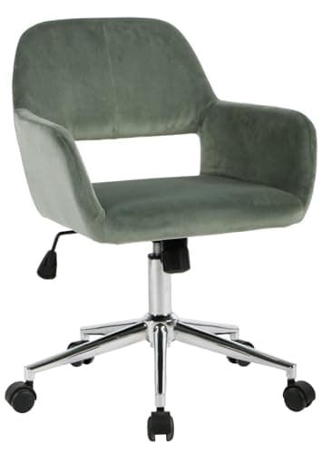 FurnitureR Velvet Home Office Chair, Mid Back Swivel Rolling Vanity Chairs with Arms, Adjustable Desk Chair for Living Room, Bedroom, Make-up, Studying, Small Spaces - Green