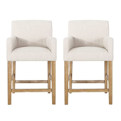 Armga Upholstered 26 inch Counter Stools - Beige/Weathered Natural (Set of 2)