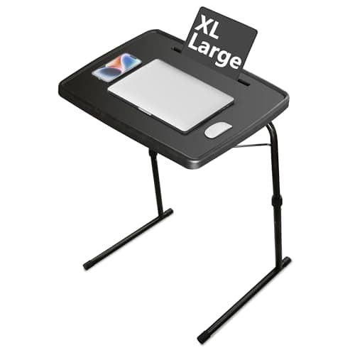 XL Adjustable Folding TV Tray Table, Larger TV Dinner HDPE Plastic Tray Table for for Eating, Adjustable Folding Laptop Table, TV Tray for Laptop, Eating, Drawing, Snacks, etc, Black