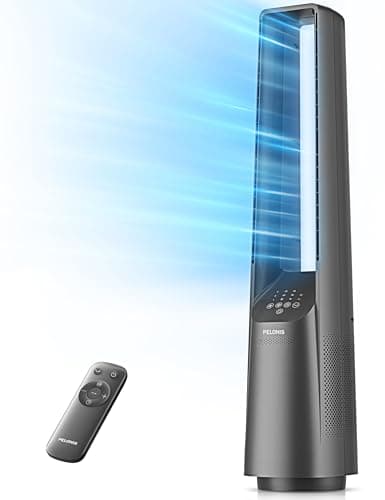 PELONIS 40" Bladeless Tower Fan with Powerful Airflow, Ultra-Quiet DC Motor (22 dB), 6 Speeds, 4 Modes, Remote Control, 7-Hour Timer, 90° Oscillation, Safe Design for Bedroom, Home, Office
